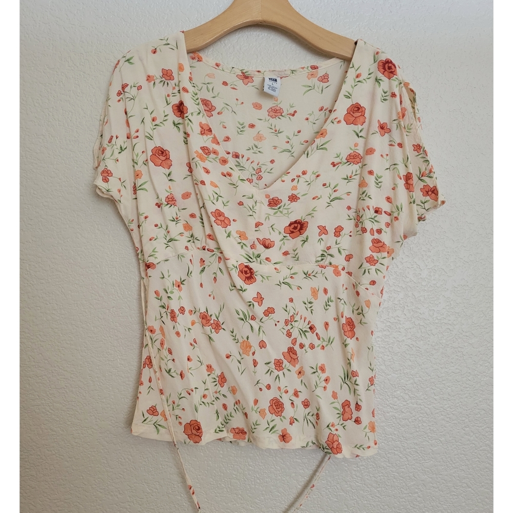Womens Gap floral flowy top with tie waist size Large - Picture 7 of 7